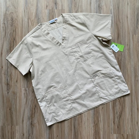 LANDAU Men's Scrub Top Beige Tan NWT - Size XL - Three Pocket V-Neck - Picture 2 of 11